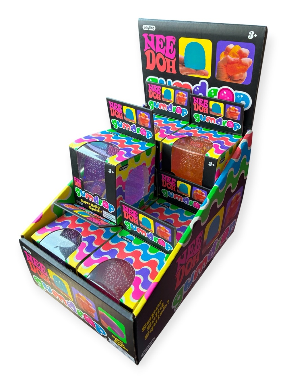 (9) NeeDoh Gumdrop Nee Doh Schylling 100% Real Pink Purple Orange 2022 + Display